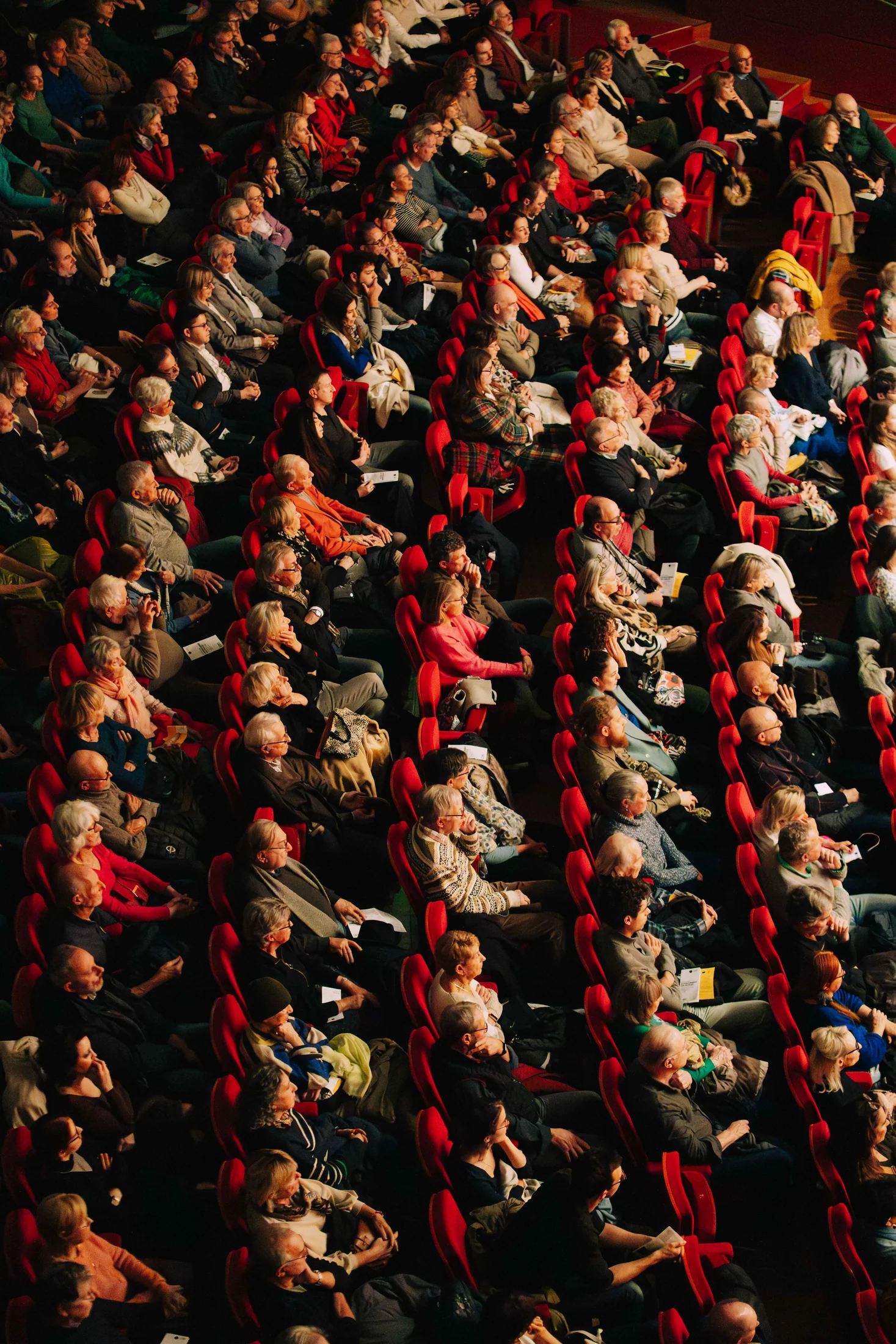 Public dans les fauteuils rouges de la salle